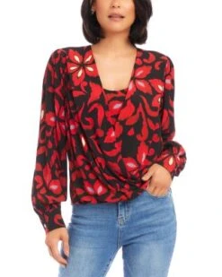 Printed Crossover Top - Karen Kane -Karen Kane 13218282 fpx