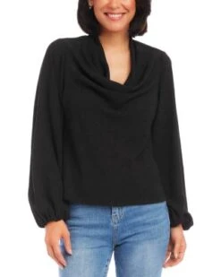 Cowl Neck Blouson Sleeve Top - Karen Kane