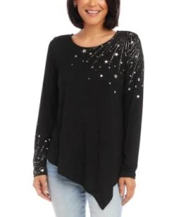 Star Print Asymmetric Top - Karen Kane