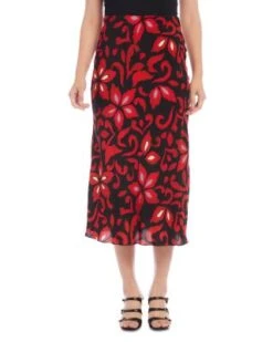 Printed Bias Cut Midi Skirt - Karen Kane