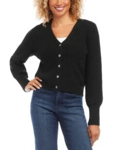 Ribbed V Neck Cardigan - Karen Kane -Karen Kane 13243612 fpx