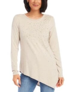 Embellished Asymmetric Hem Top - Karen Kane