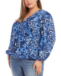 Long Sleeve Blouson Top - Karen Kane Plus -Karen Kane 13259817 fpx