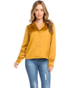 Karen Kane Long Sleeve Button-Up Shirt