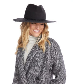 Leather Trim Velour Hat