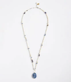 Gemstone Beaded Pendant Necklace -Karen Kane N100052 BLU 1