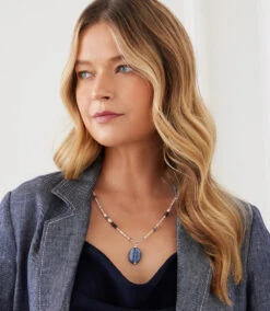 Gemstone Beaded Pendant Necklace -Karen Kane N100052 blu