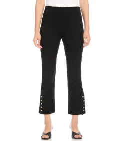 Petite Size Cropped Button-Up Hem Pants -Karen Kane karenkane 2022 winter 4L09241P BLK 002