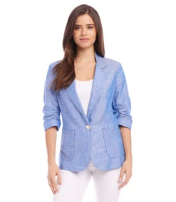 Ruched Sleeve Jacket -Karen Kane karenkane 2L20513 BLU 003