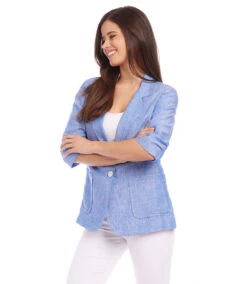 Ruched Sleeve Jacket -Karen Kane karenkane 2L20513 BLU 005