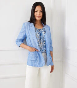 Ruched Sleeve Jacket -Karen Kane karenkane 2L20513 BLU 008