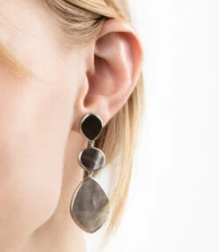 Dark Mother Of Pearl Three Drop Earrings