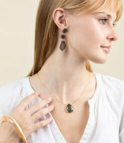 Dark Mother Of Pearl Three Drop Earrings -Karen Kane lab2